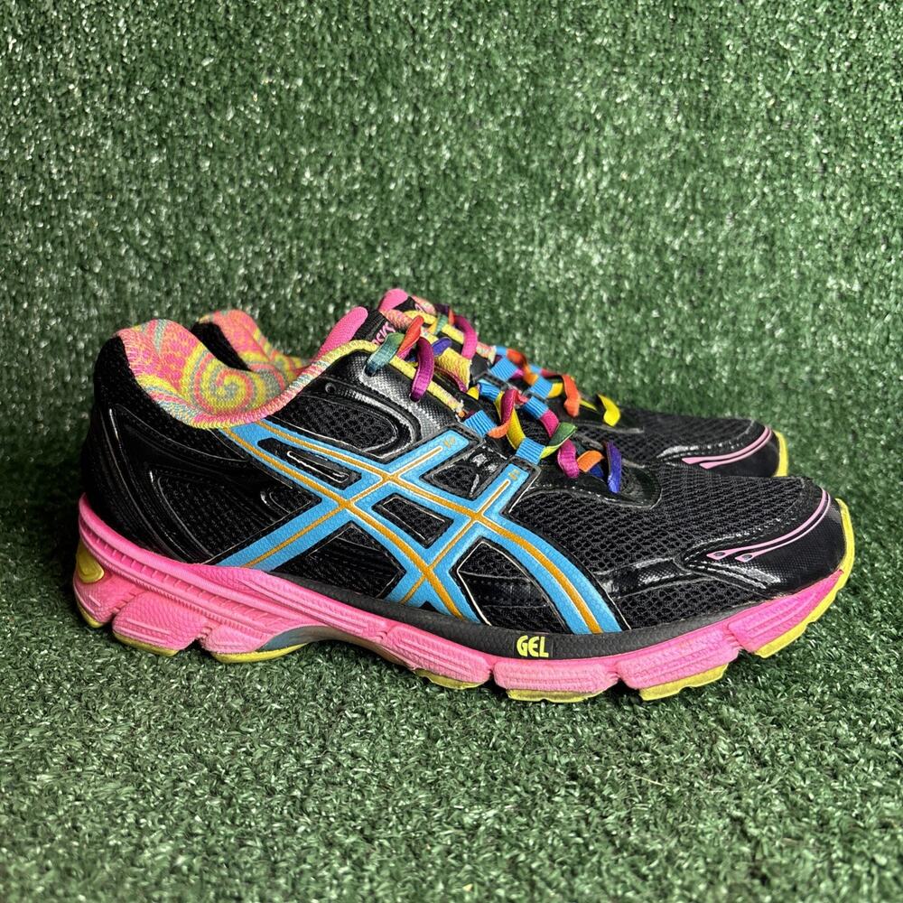 ASICS GEL Shoes Womens Size 8.5 Black Rainbow Running Sneakers T27BQ